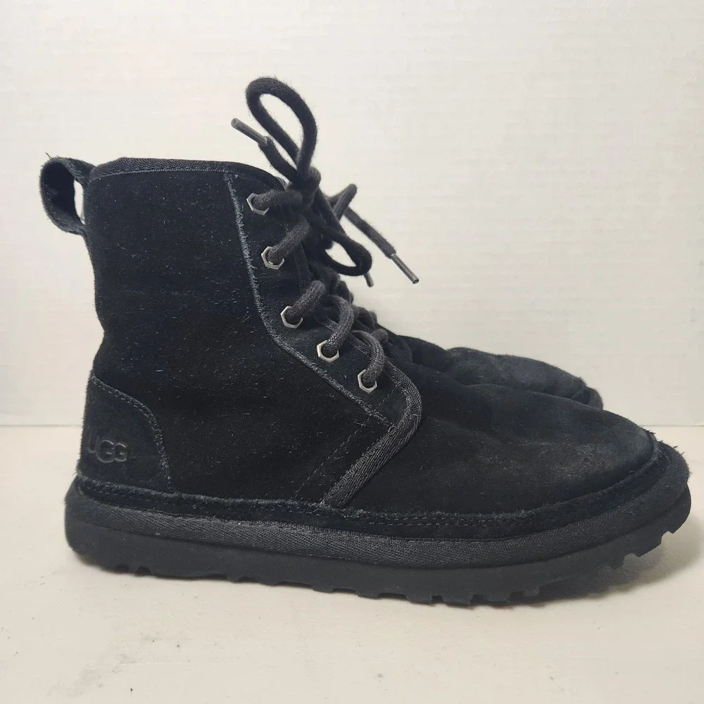 Ugg Neumel High Chukka Boots Men's 6 Black Suede Sheepskin‎ Ankle Lace Up